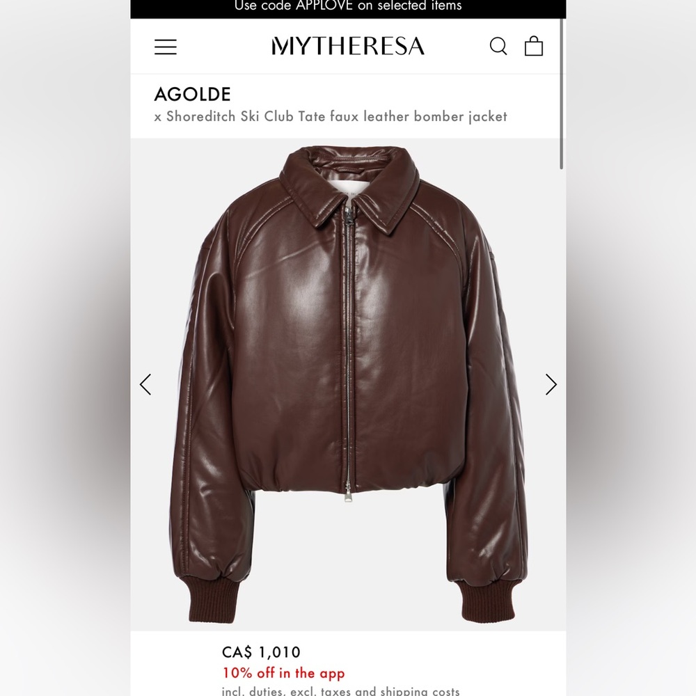 Agolde x Shoreditch ski club Tate faux leather bomber jacket